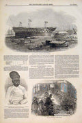 Original Old Antique Print Meanee Bombay India Builder Lamb Flag Ragged School