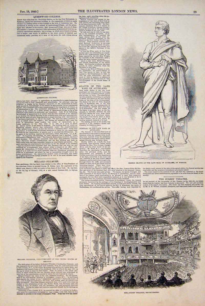 Old Antique Print Statue Auckland Weekes Fillmore America Surrey Theatre