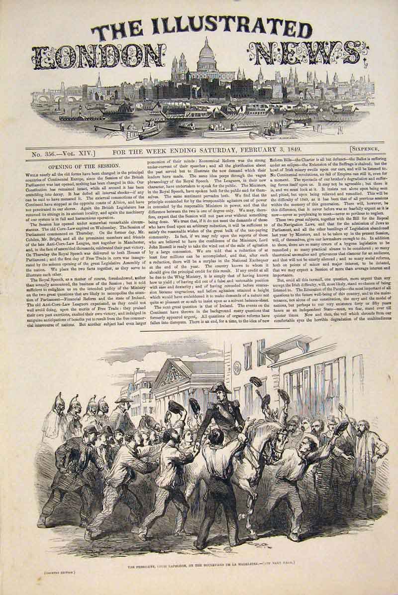 Original Old Antique Print President Napoleon Paris France Boulevard Madeleine