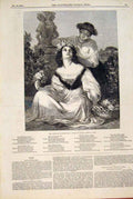 Old Antique Print Wreath Flowers Pollack Rome Italy Ladies Fine Art 1849 19th
