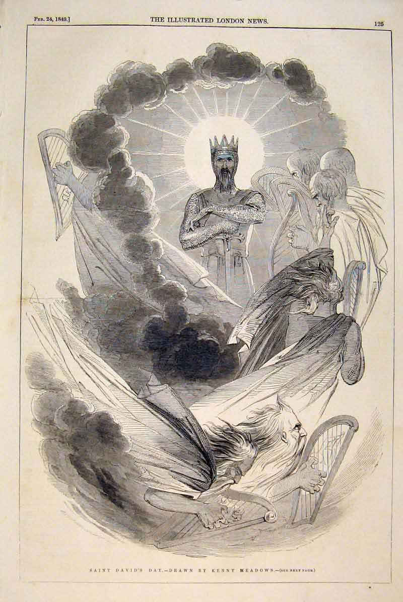 Original Old Antique Print Saint David'S Day Meadows David Drawing Fine Art 1849