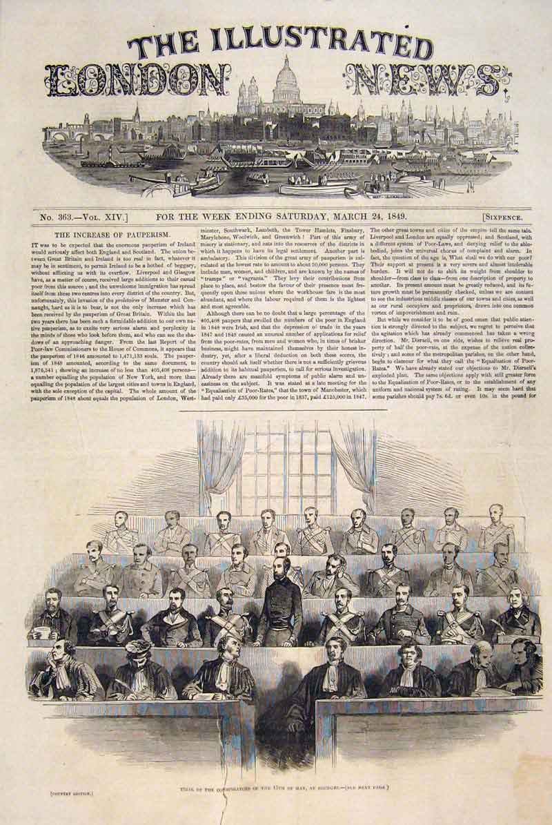 Original Old Antique Print Trial Bourges Conspirators Berry France Hotel 1849