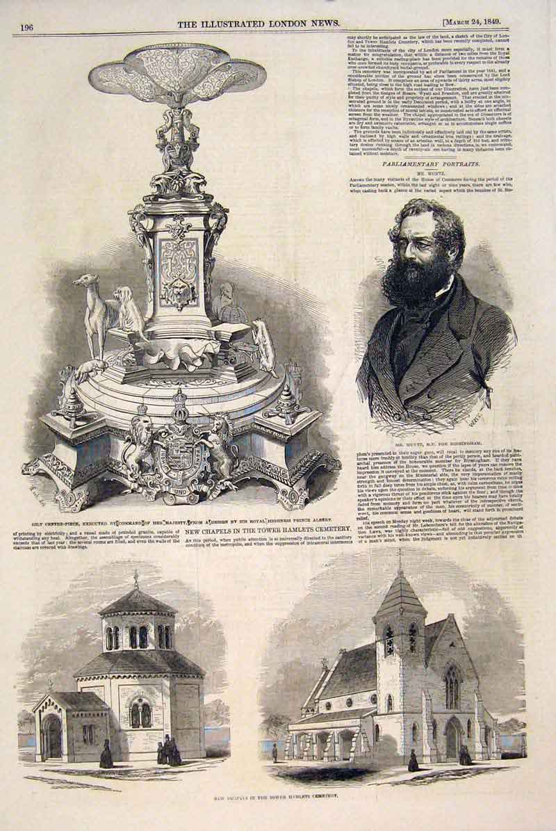 Old Antique Print Muntz Birmingham Prince Albert Gilt Chapel Tower Hamlet
