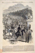 Original Old Antique Print Longchamps Paris France Carriage Horses People 1849