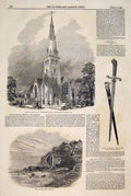 Original Old Antique Print Church Portland Town Chit Cliff Sidmouth Sword Wolfe