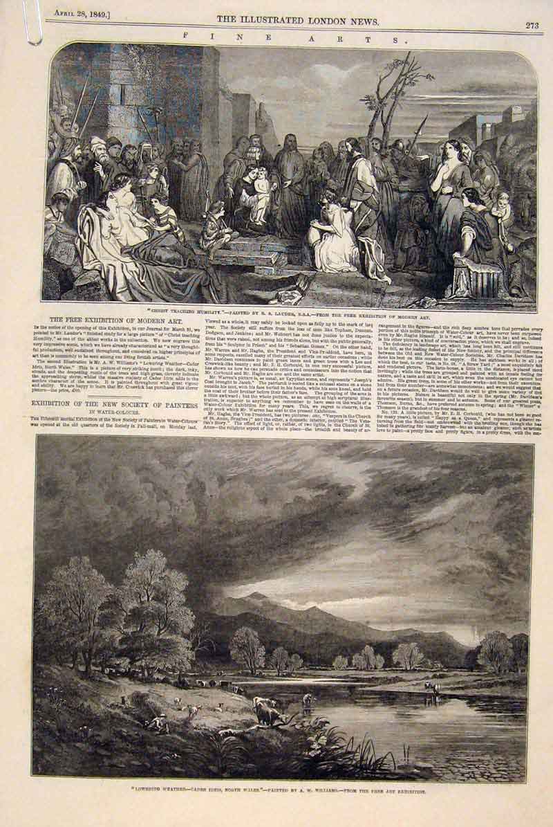 Original Old Antique Print Fine Art 1849 British Institute Painters Artists