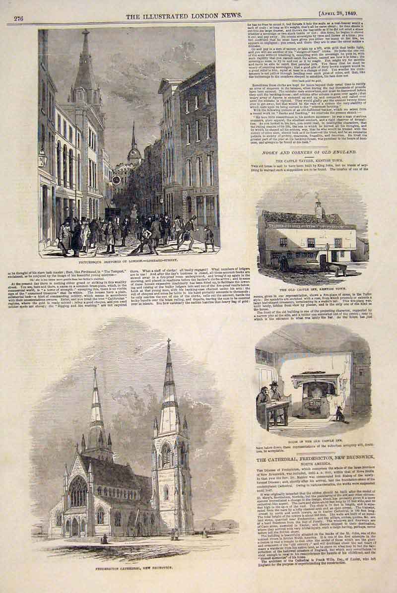 Old Antique Print London Lombard Frederiction Cathedral Brunswick Castle