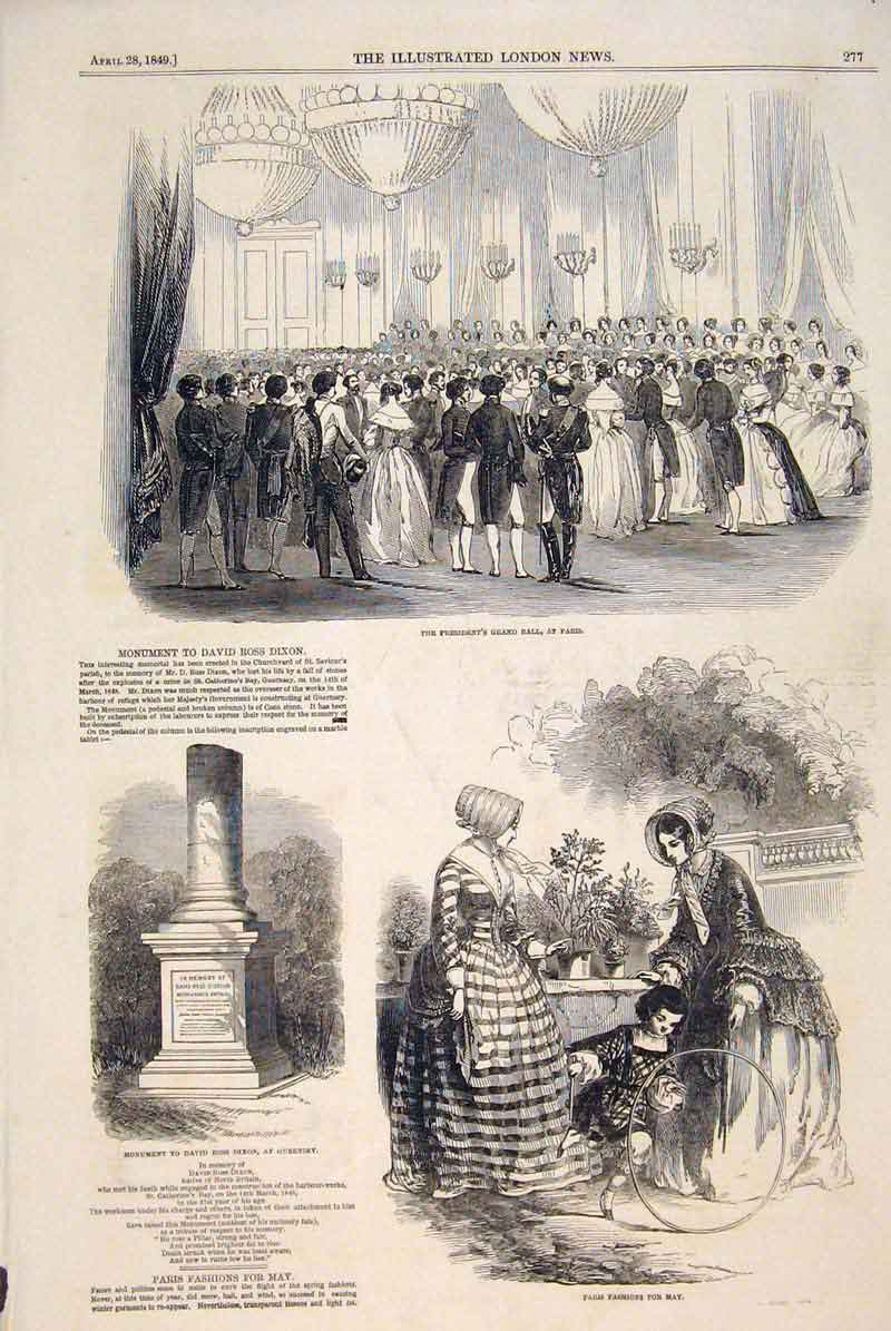 Old Antique Print President Ball Paris France Fashion Dixon Guernsey 1849 19th
