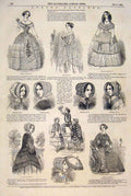 Original Old Antique Print Paris Fashions Robe Dress Hat Chapeau Parasol 1849