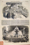 Original Old Antique Print Service Place Concorde Paris France Fountains 1849