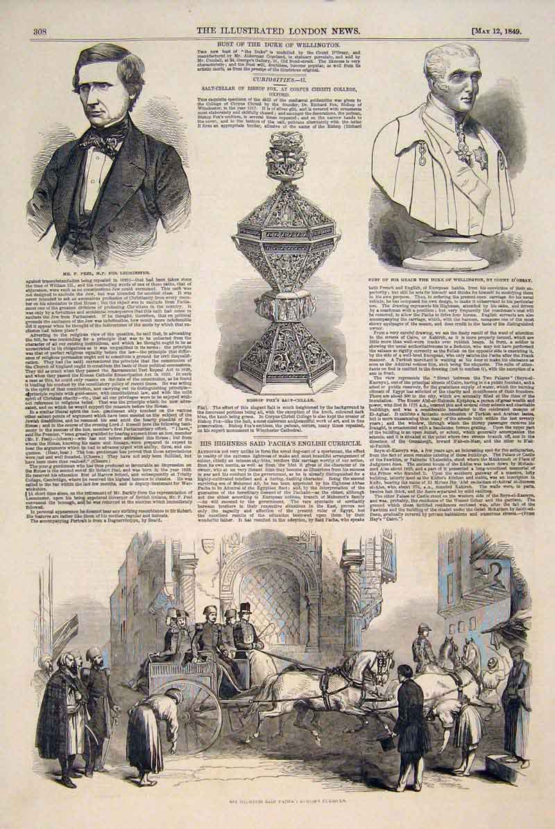 Original Old Antique Print Portrait Peel Leominster Bust Wellington Fox Curricle