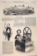 Original Old Antique Print Greenoch Engine Calzolari Steam Frigate 1849 19th