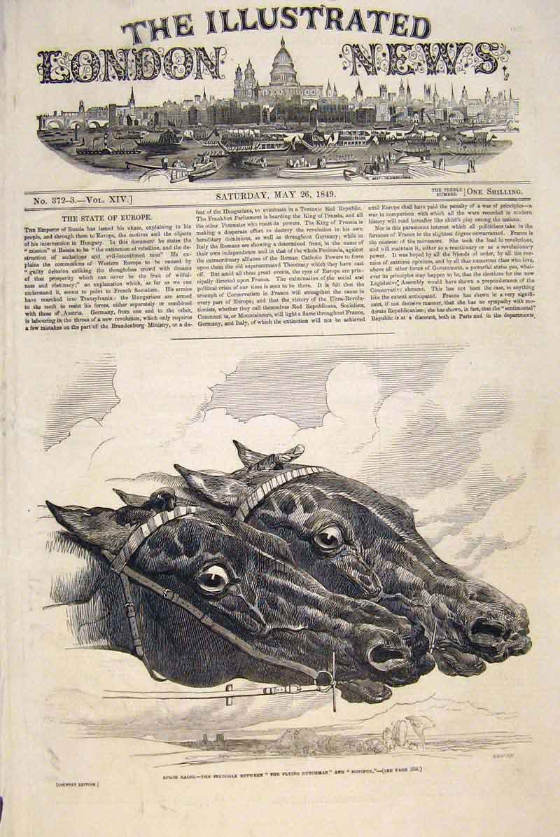 Original Old Antique Print Epsom Races Flying Dutchman Hotspur Horses Racehorse