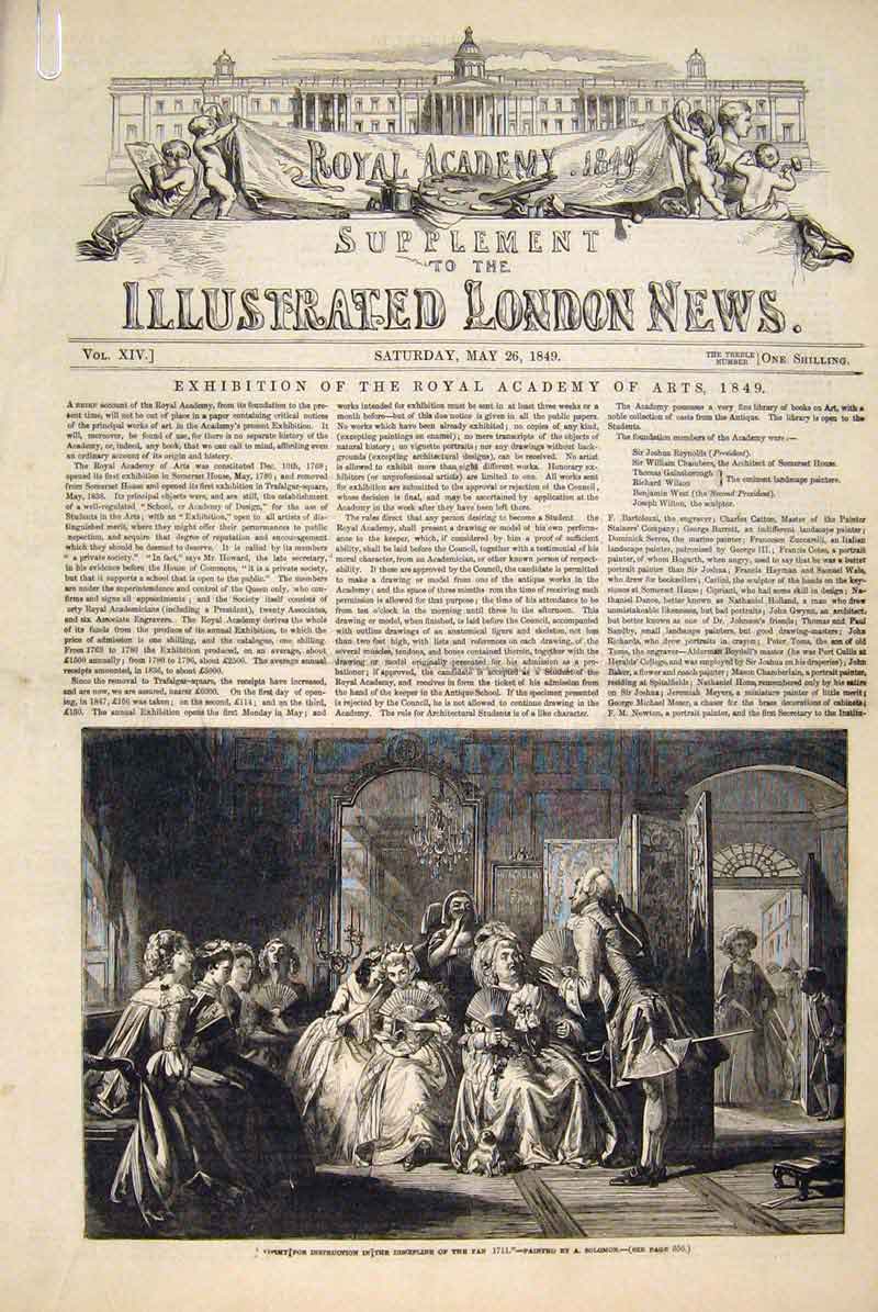 Original Old Antique Print Fine Art 1849 Royal Academy Exhibition Artists 19th