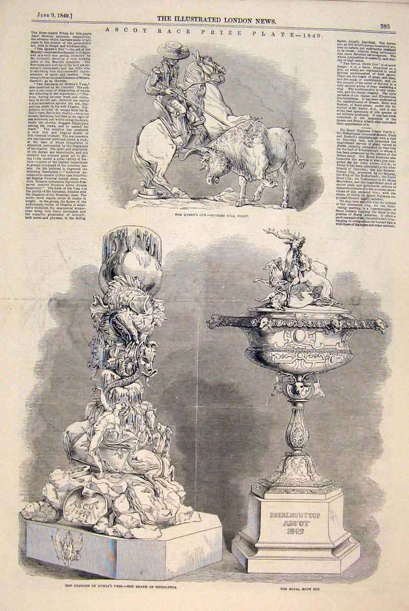 Old Antique Print Ascot Race Plate Vase Cup Botanic Gardens Regent'S Park