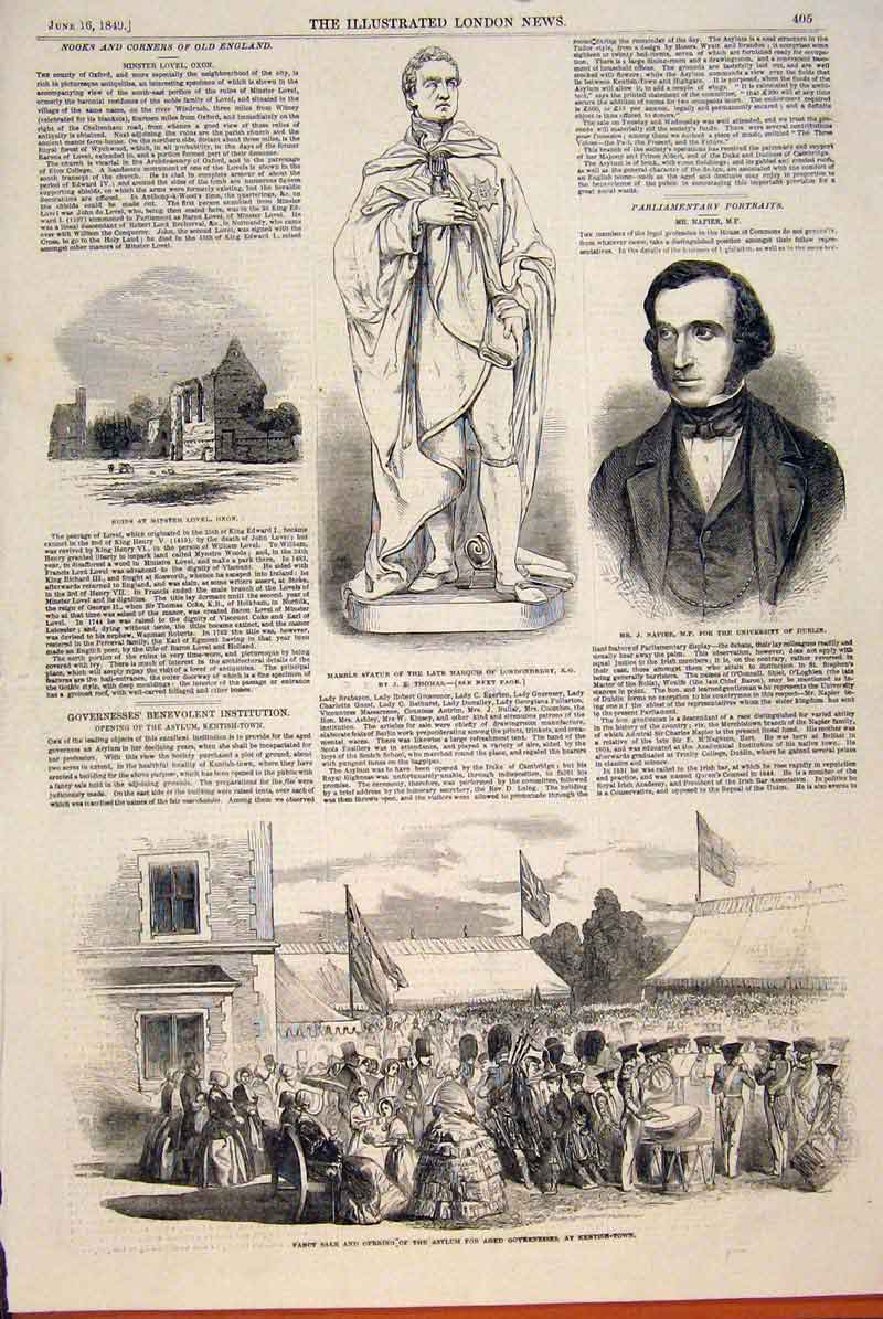 Old Antique Print Lovel Oxon Statue Londonderry Thomas Napier Fancy Sale