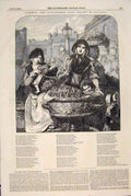 Original Old Antique Print Gavarni Strawberry Girl Mackay Song Poem 1849 19th