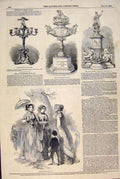 Original Old Antique Print Newcastle Race Plate Cup Thames Yacht Paris Fashions