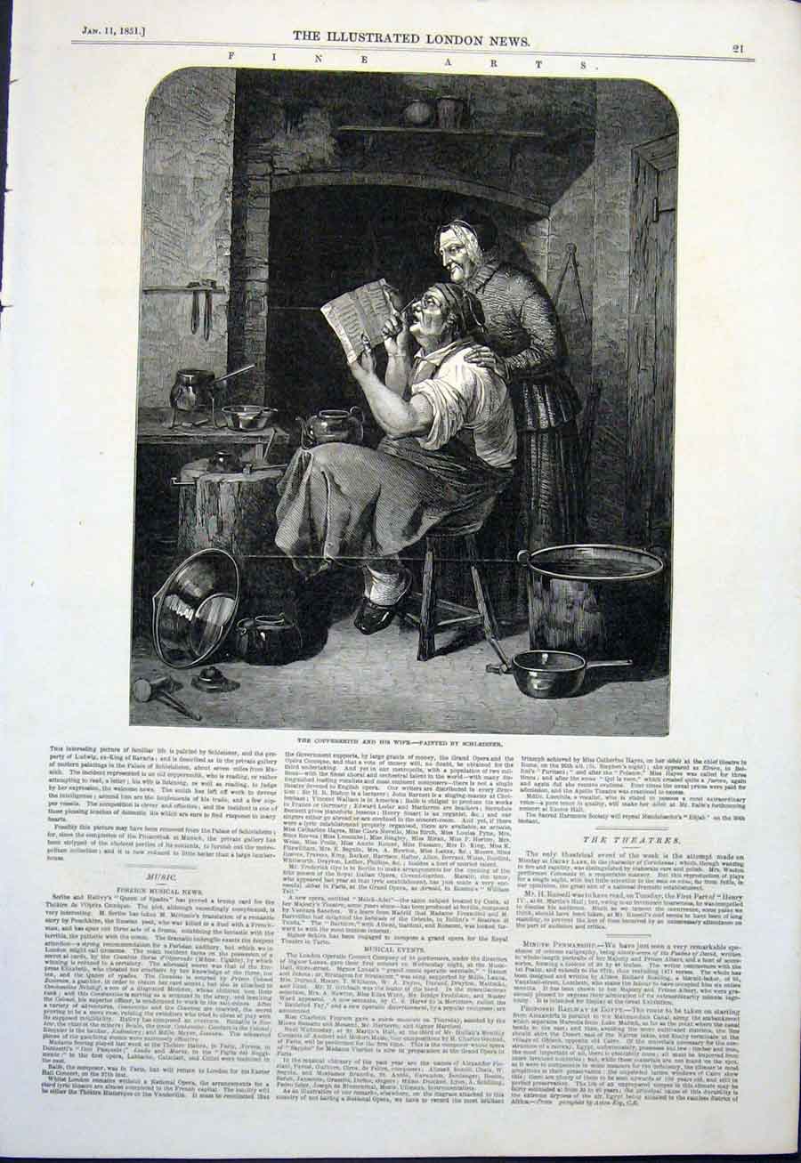 Original Old Antique Print Coppersmith Wife Schleisner 1851 19th