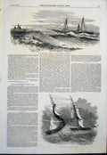 Original Old Antique Print Steam Vessel Flamer Monrovia Wreck Steamer 1851 19th