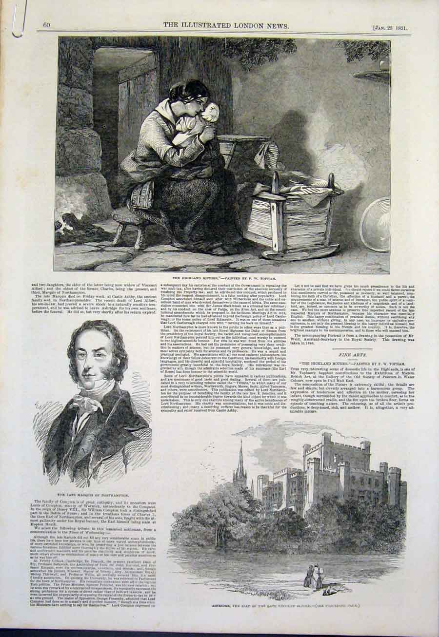 Old Antique Print Highland Mother Topham Marquis Northampton Ashridge Art