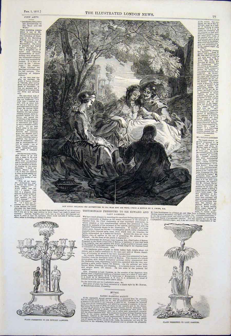 Original Old Antique Print Don Scipio Gil Blas Uwins Gambier Plate Fine Art 1851