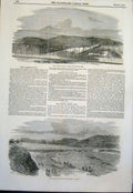 Original Old Antique Print Jamsetjee Bund Poonah India Dam Lake Bombay 1851 19th