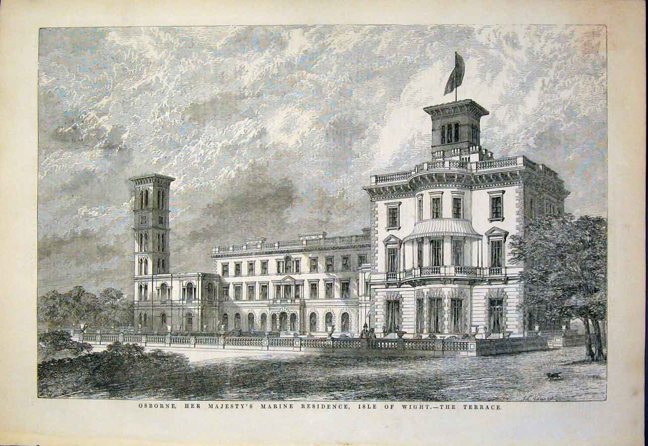 Original Old Antique Print Osborne Queen Marine Residence Isle Wight 1851 19th