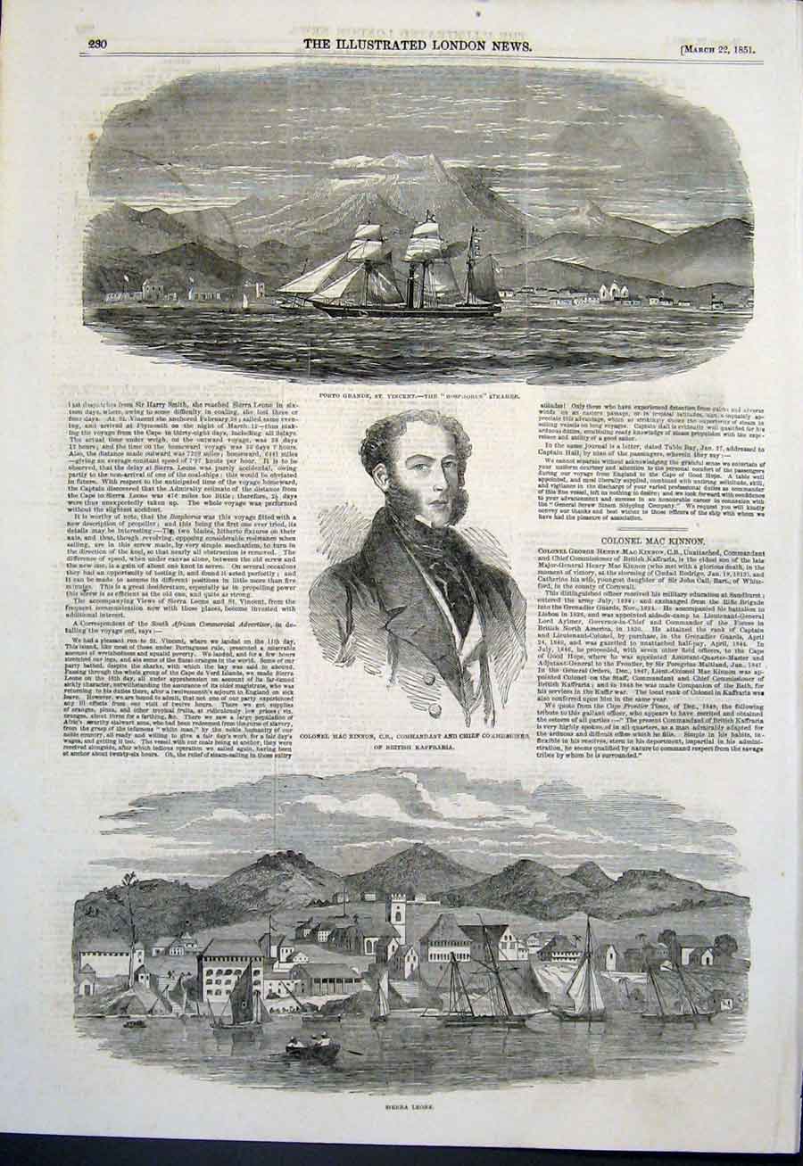 Old Antique Print Bosphorus Steamer Porto Grande Mac Kinnon Sierra Leone