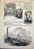 Original Old Antique Print GLottery Paris Explosion Pit Pitmen Funeral Church