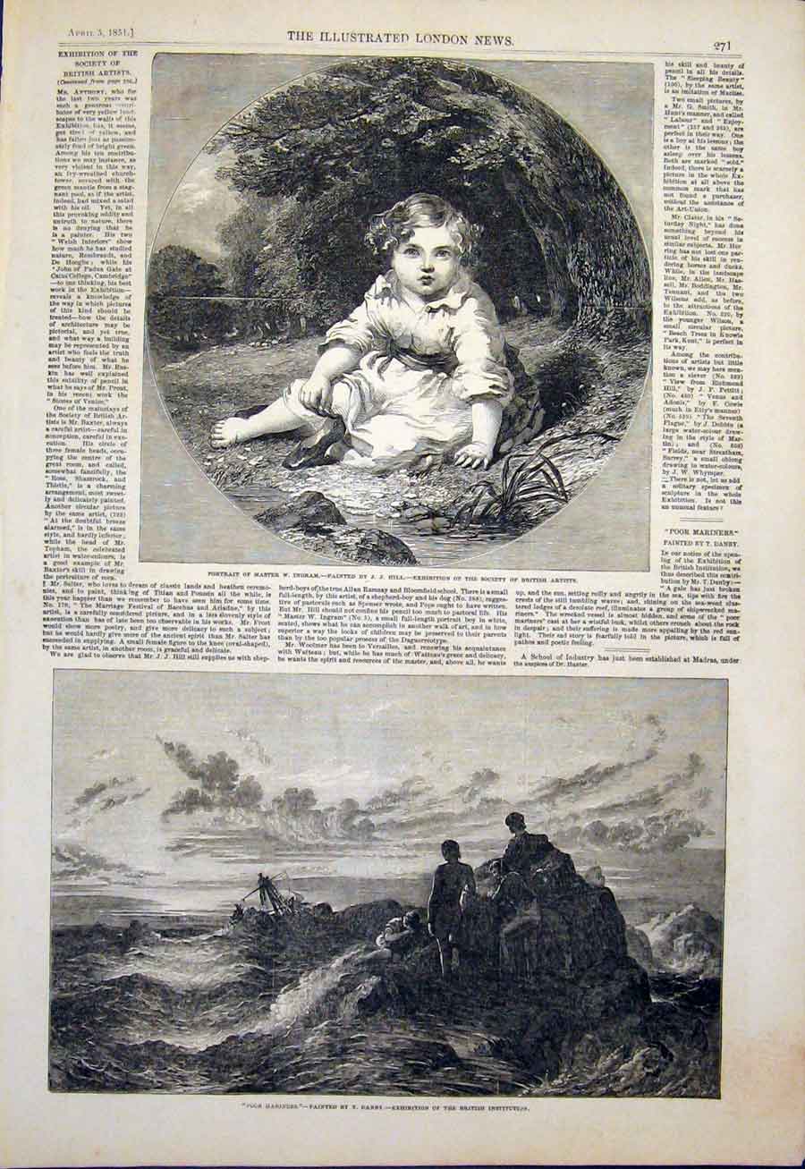 Old Antique Print Portrait Ingram Hill Fine Art 1851 Poor Mariners Danby 19th