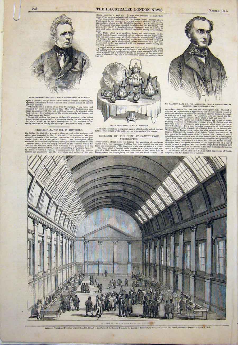 Old Antique Print Portrait Oersted Calvert Corn Exchange Lortzing Mills