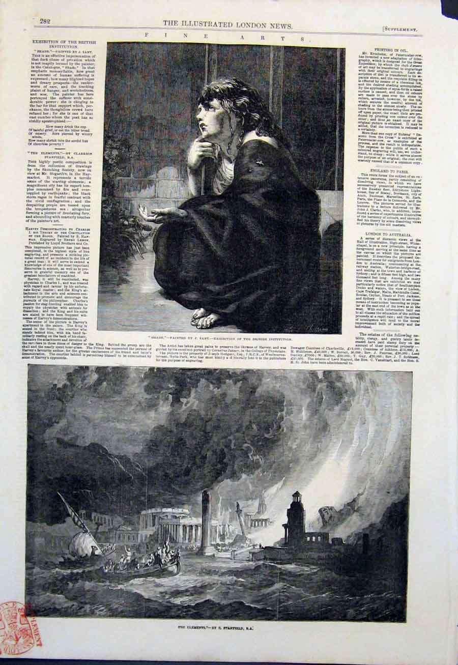Original Old Antique Print Shade Sant Fine Art 1851 The Elements Stanfield 19th