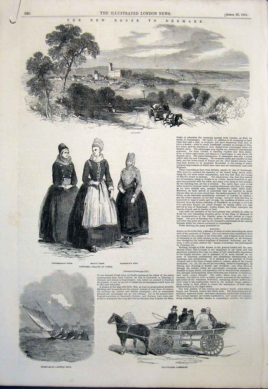 Original Old Antique Print Denmark King Funencopenhagen Museum 1851 Victorian