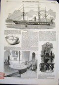 Original Old Antique Print Frigate Feiza Baari Earth Rotation Regent Street 1851