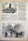 Original Old Antique Print Hyde Park Exhibition London 1851 19th