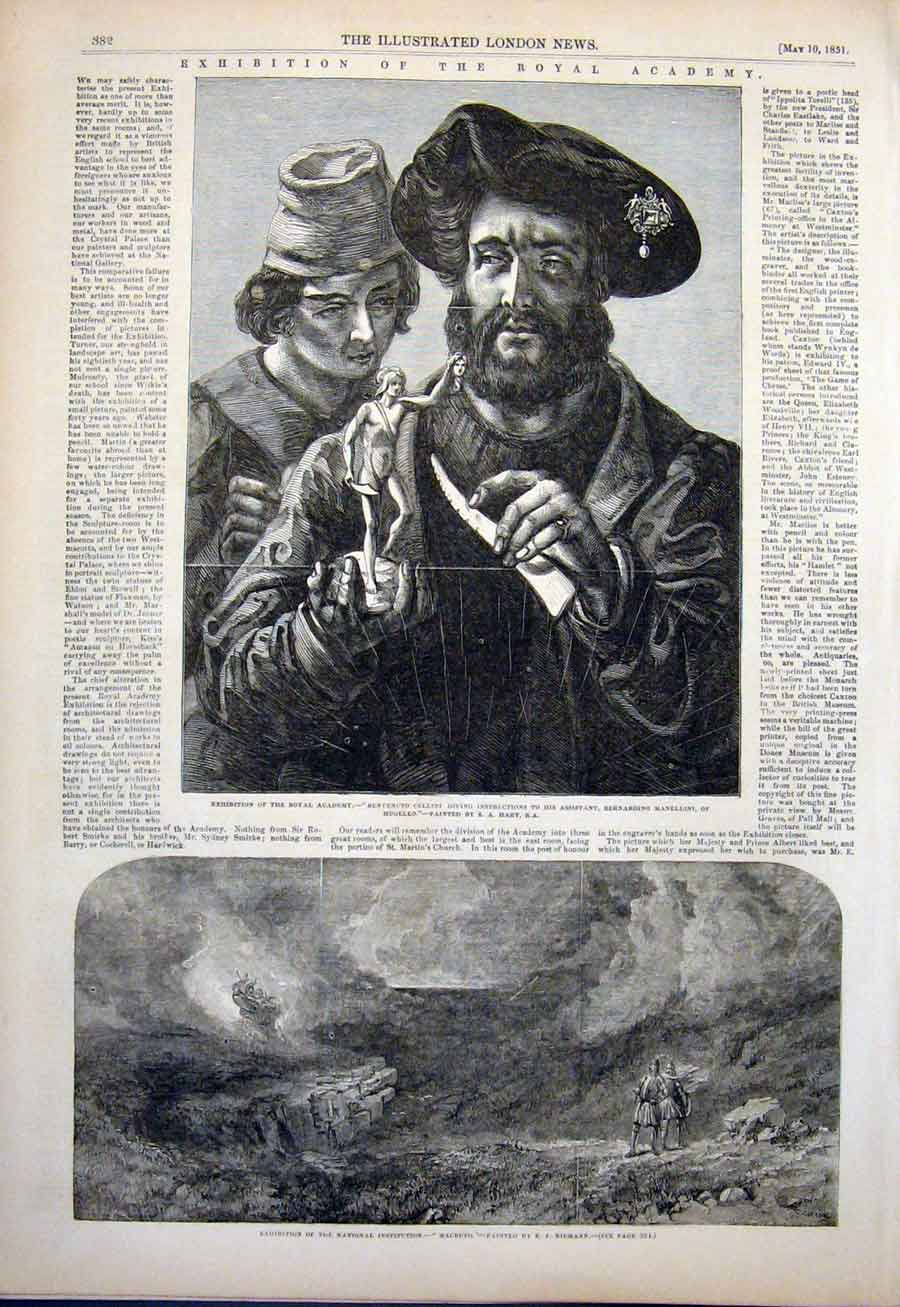 Old Antique Print Exhibition Royal Academy Fine Art 1851 Cooper Ward Hart 19th