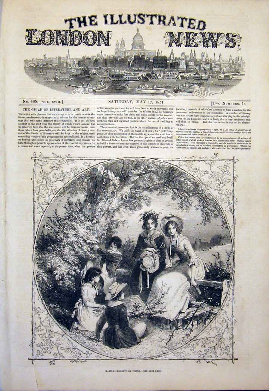 Original Old Antique Print Maying Foster Flowers Fine Art 1851 19th