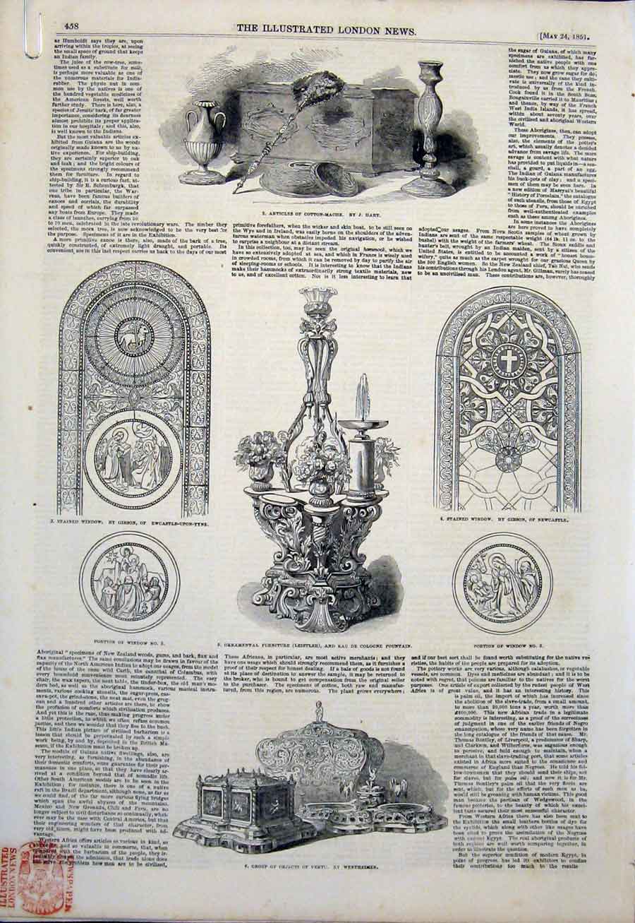 Original Old Antique Print Fine Art 1851 Glass Window Stove Pavement Victorian