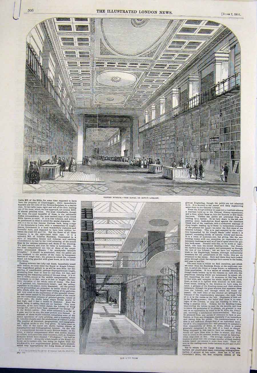 Original Old Antique Print British Museum Room Jules Janin Portrait London 1851