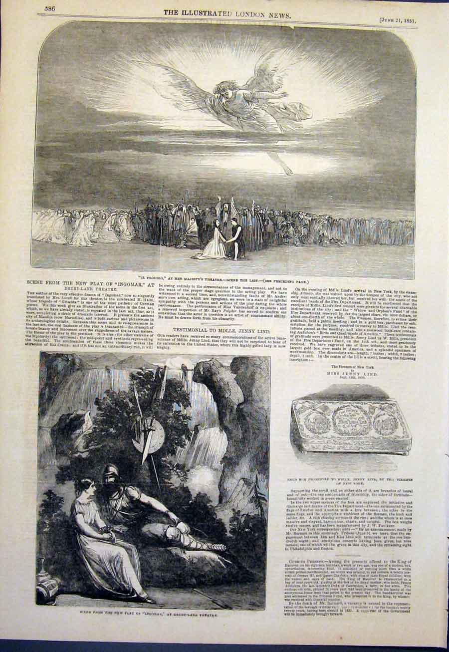 Old Antique Print Il Prodigo Her Majesty'S Theatre Drury Lane London 1851 19th