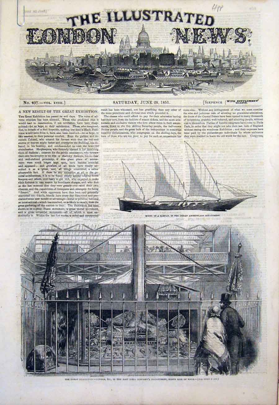Original Old Antique Print Great Exhibition Jewels Sampan Model Wellington 1851