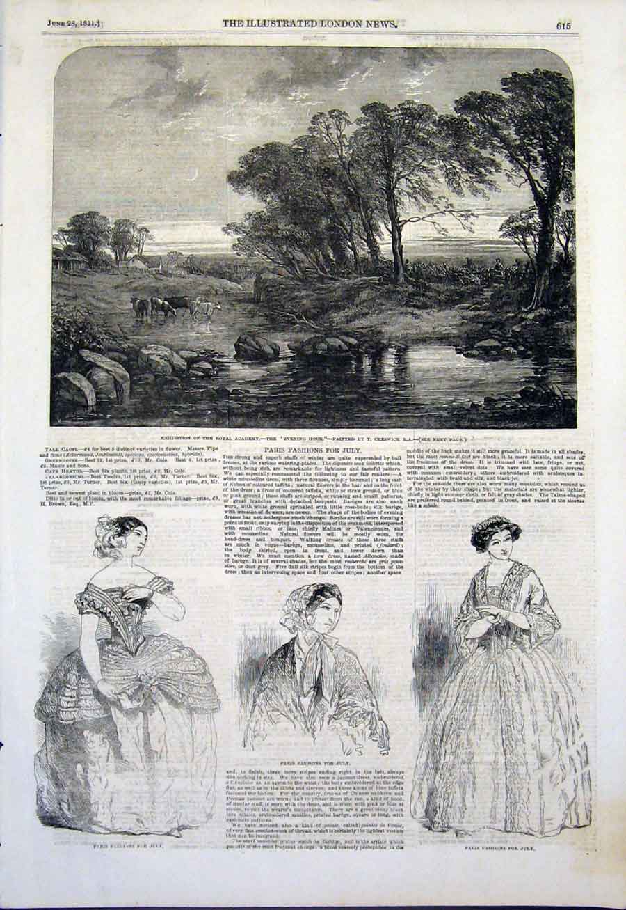 Original Old Antique Print Evening Hours Creswick Fine Art 1851 Paris Fashion