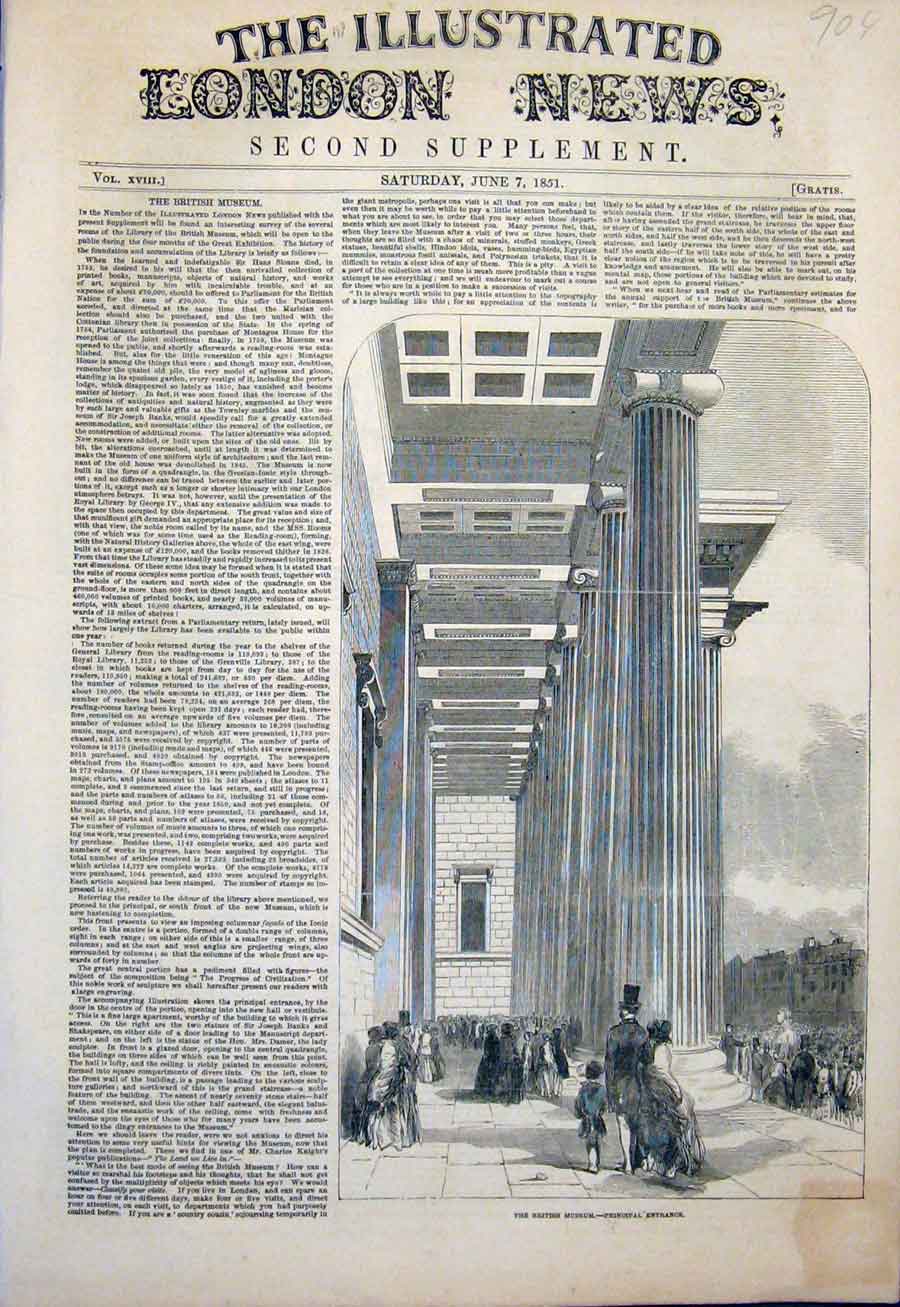 Original Old Antique Print British Museum India Calcutta Fine Art 1851 19th