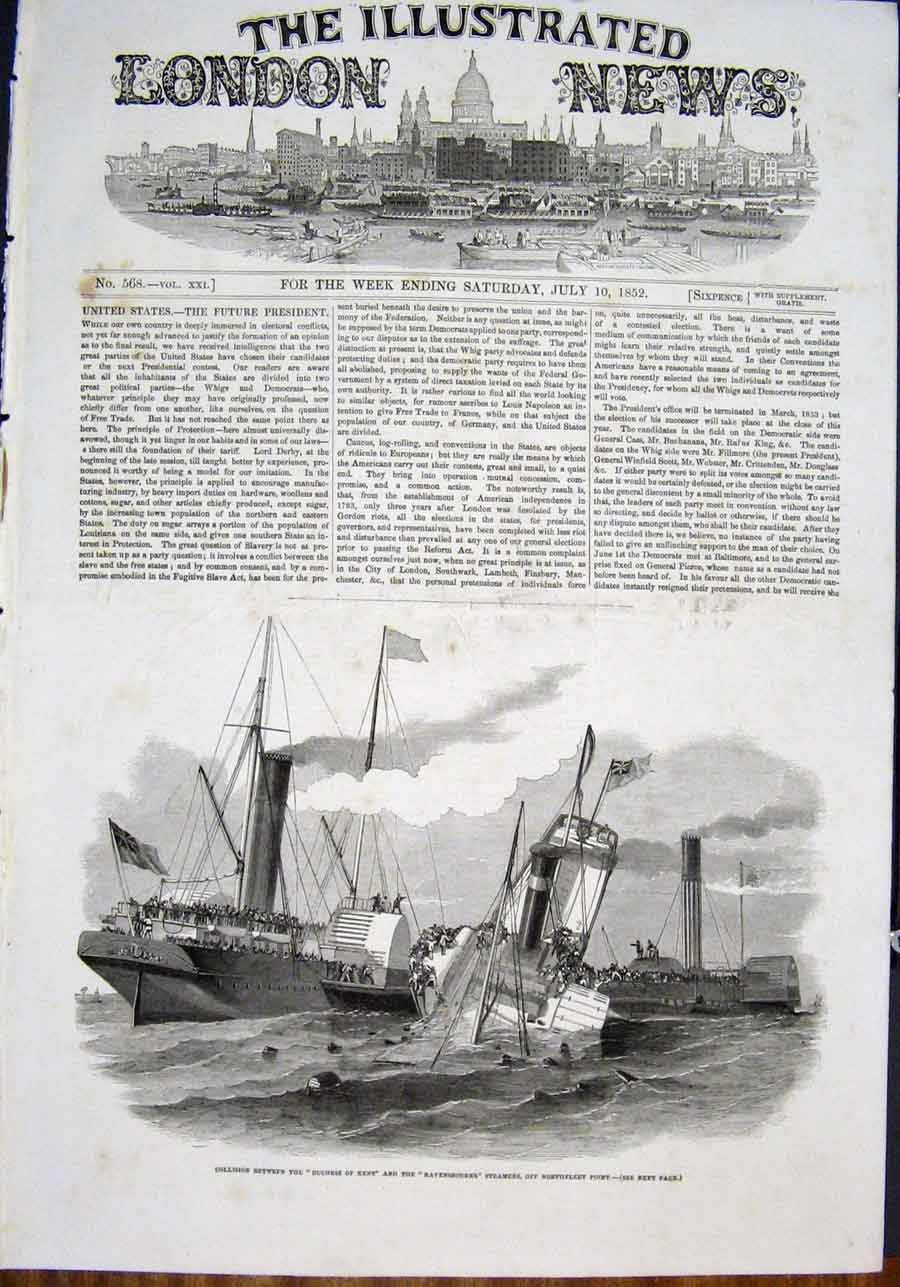 Original Old Antique Print Ship Duchess Kent Ravensbourne Steamer Ships Wreck