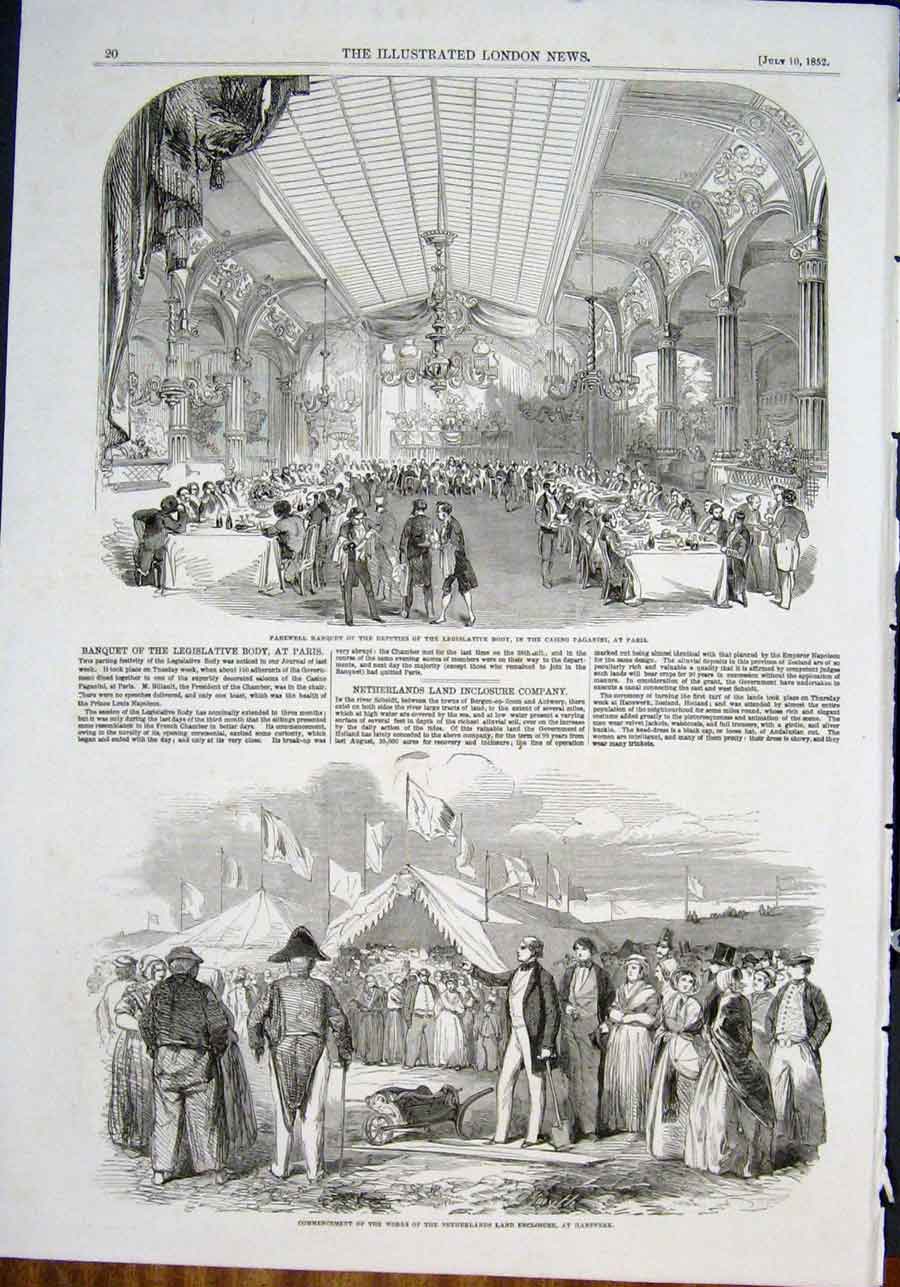 Old Antique Print Banquet Casino Paganini Paris Hanswerk Netherlands Land