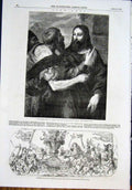 Original Old Antique Print Titian Tribute Money Florentine Etching Fine Art 1852