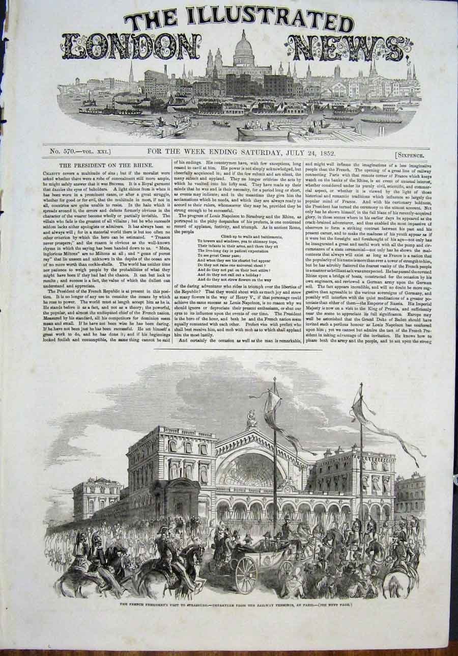 Old Antique Print Strasburg Germany Railway French President Paris France