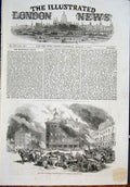 Original Old Antique Print Fire Montreal Dalhouse Square Hay'S House 1852 19th