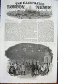 Original Old Antique Print Emperor Austria Vienna Fireworks Parade 1852 19th